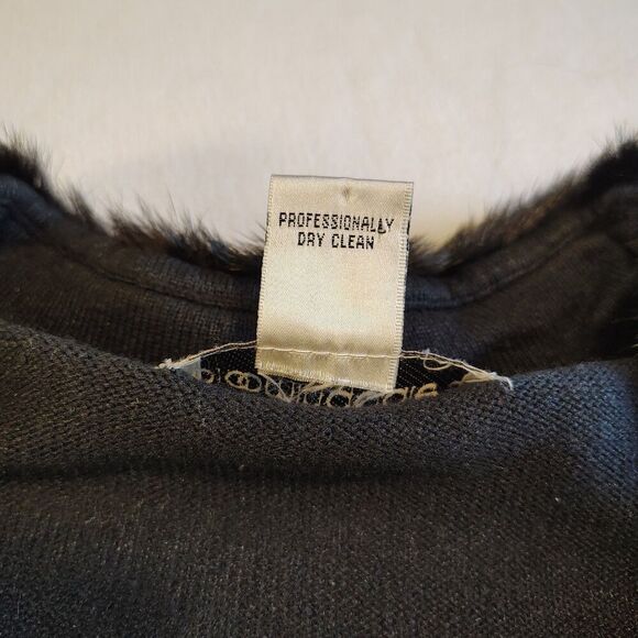 Vtg Bloomingdale’s Cardigan PS Black Cashmere Silk Fur Trim Y2K Quiet Luxury 90s - Picture 6 of 8